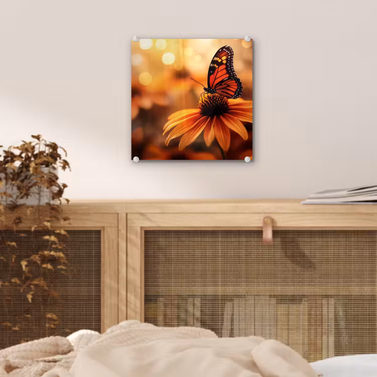 Vlinder - Bloemen - Oranje plexiglas 5mm klein -sfeer4