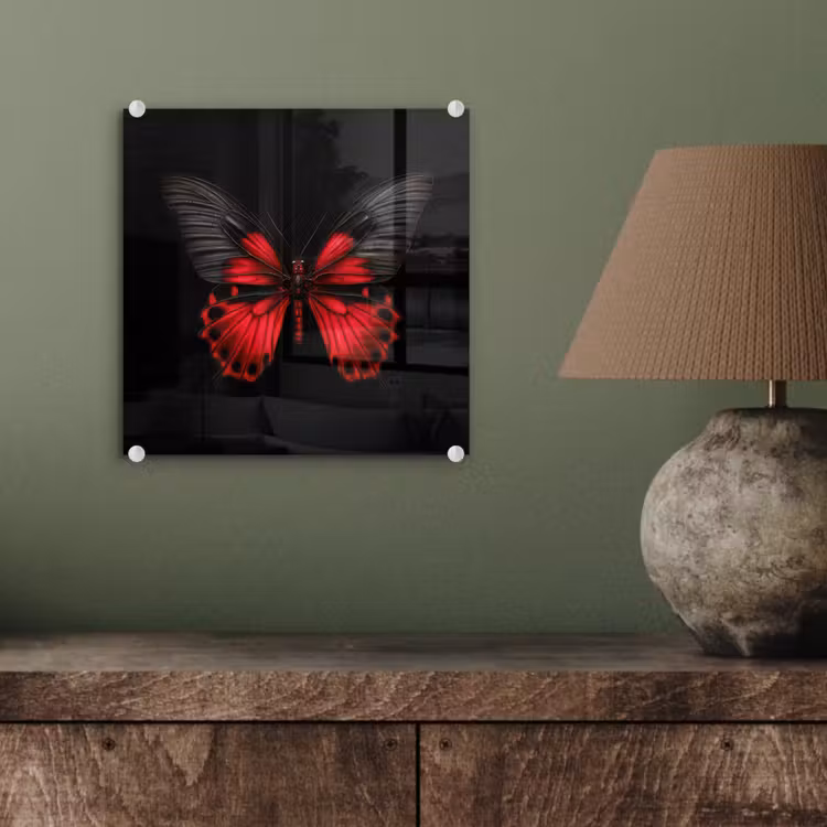 Vlinder - Rood - Contrast plexiglas 5mm klein -sfeer3