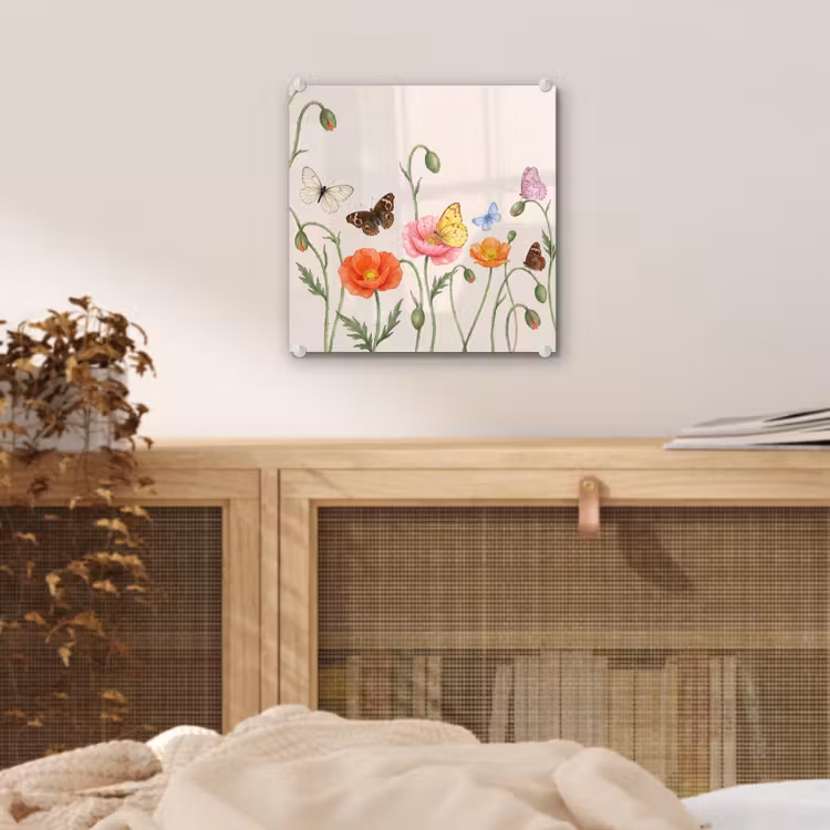 Vlinders - Klaprozen - Illustratie - Kleurrijk plexiglas 5mm klein -sfeer4