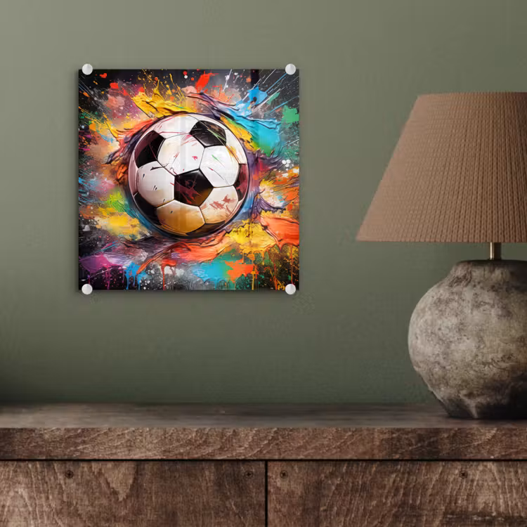 Voetbal - Verf - Kleuren - Zwart - Wit plexiglas 5mm klein -sfeer3