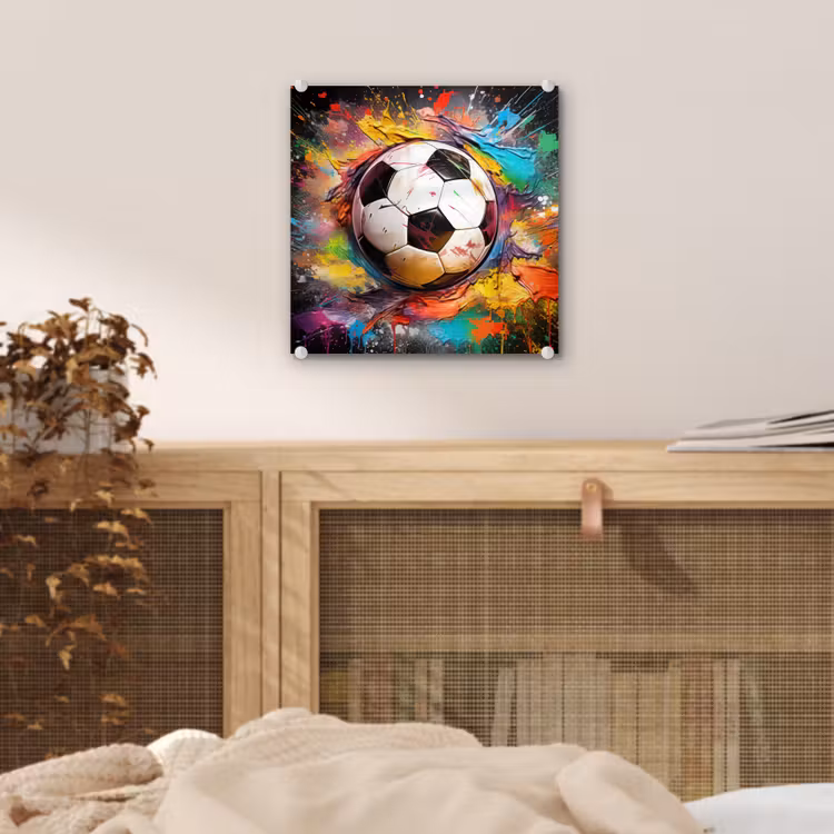 Voetbal - Verf - Kleuren - Zwart - Wit plexiglas 5mm klein -sfeer4