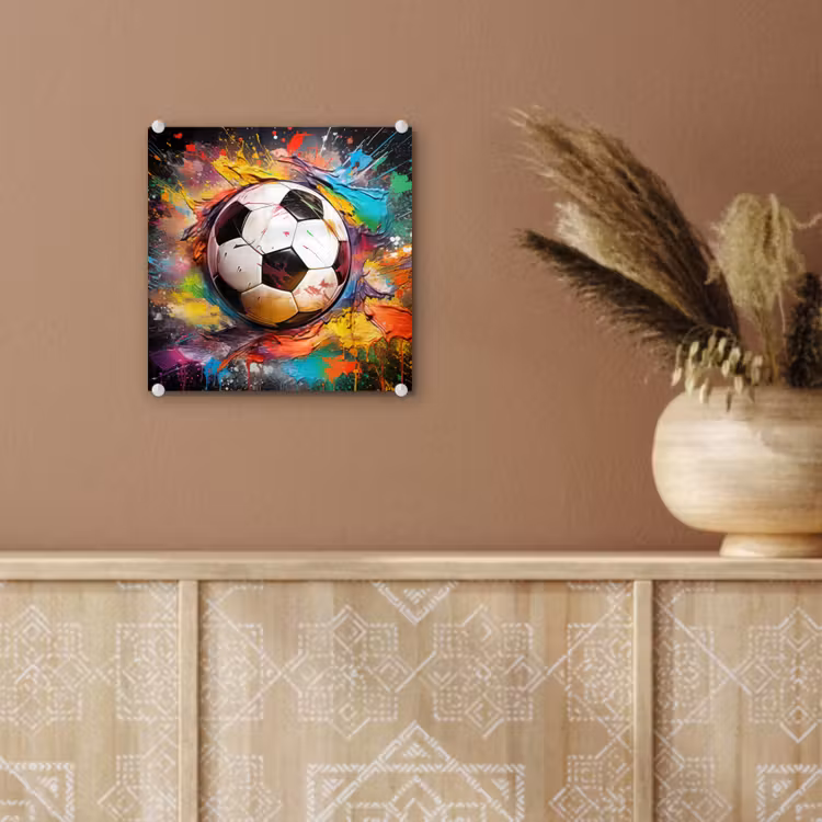 Voetbal - Verf - Kleuren - Zwart - Wit plexiglas 5mm klein -sfeer5