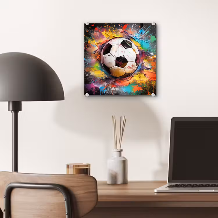 Voetbal - Verf - Kleuren - Zwart - Wit plexiglas 5mm klein -sfeer6