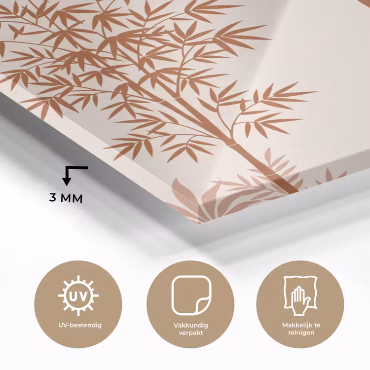 Vogel - Boom - Tropisch - Minimalistisch - Bruin plexiglas 5mm klein -sfeer2