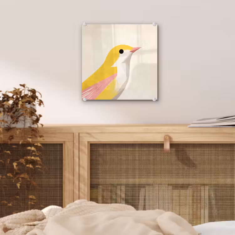 Vogel - Minimalistisch - Geel plexiglas 5mm klein -sfeer4