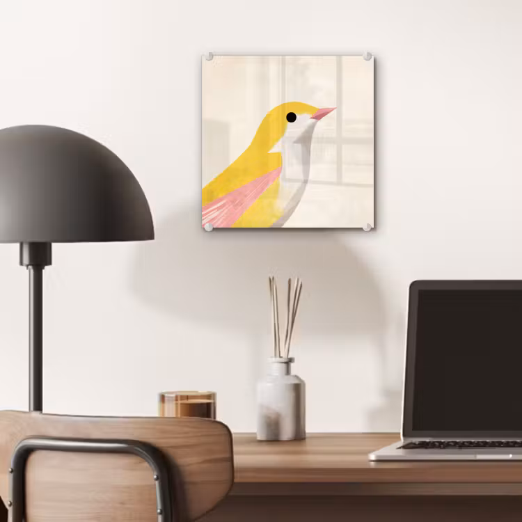 Vogel - Minimalistisch - Geel plexiglas 5mm klein -sfeer6