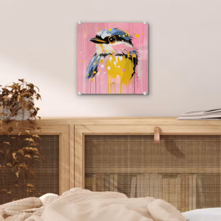 Vogel - Roze - Geel - Blauw plexiglas 5mm klein -sfeer4