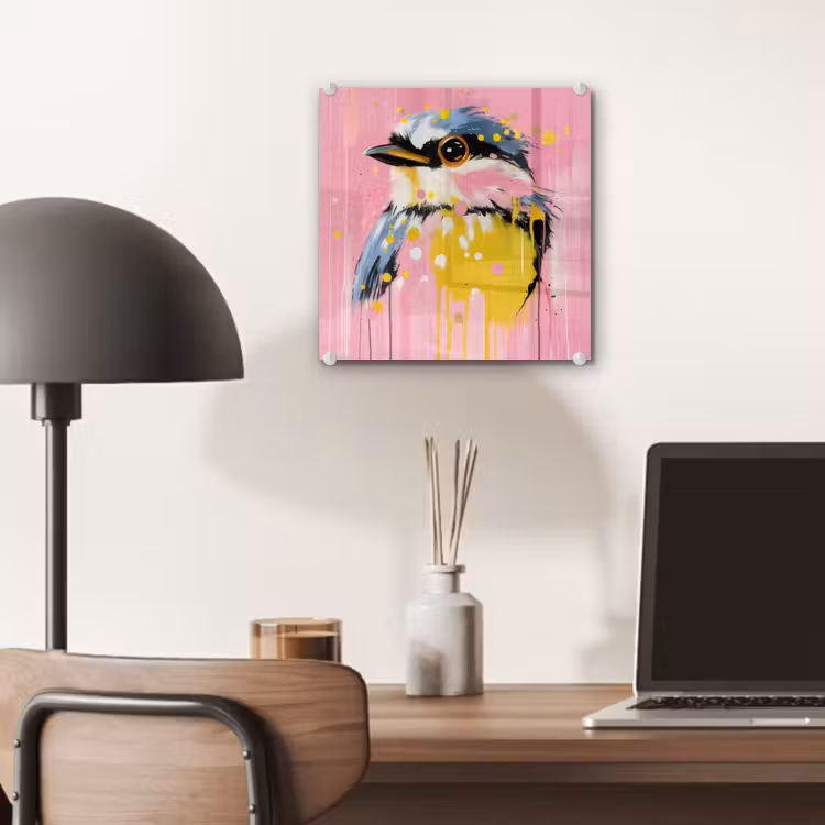 Vogel - Roze - Geel - Blauw plexiglas 5mm klein -sfeer6