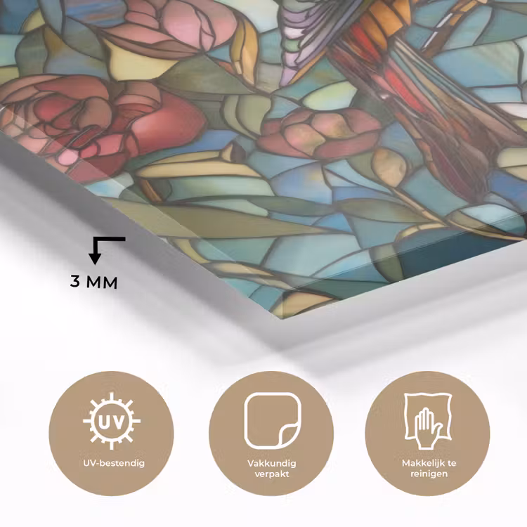Vogel - Tak - Rozen - Mozaïek plexiglas 5mm klein -sfeer2