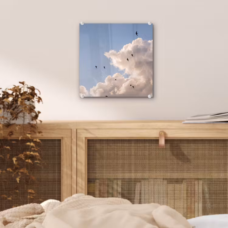 Vogel - Vlucht - Wolken - Natuur - Blauw plexiglas 5mm klein -sfeer4