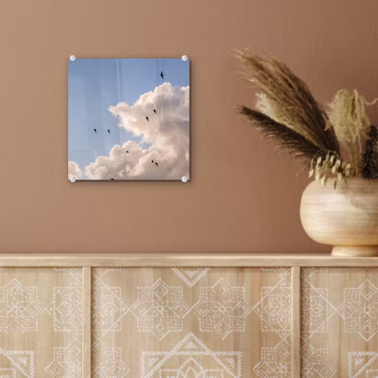 Vogel - Vlucht - Wolken - Natuur - Blauw plexiglas 5mm klein -sfeer5