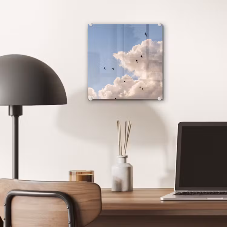 Vogel - Vlucht - Wolken - Natuur - Blauw plexiglas 5mm klein -sfeer6