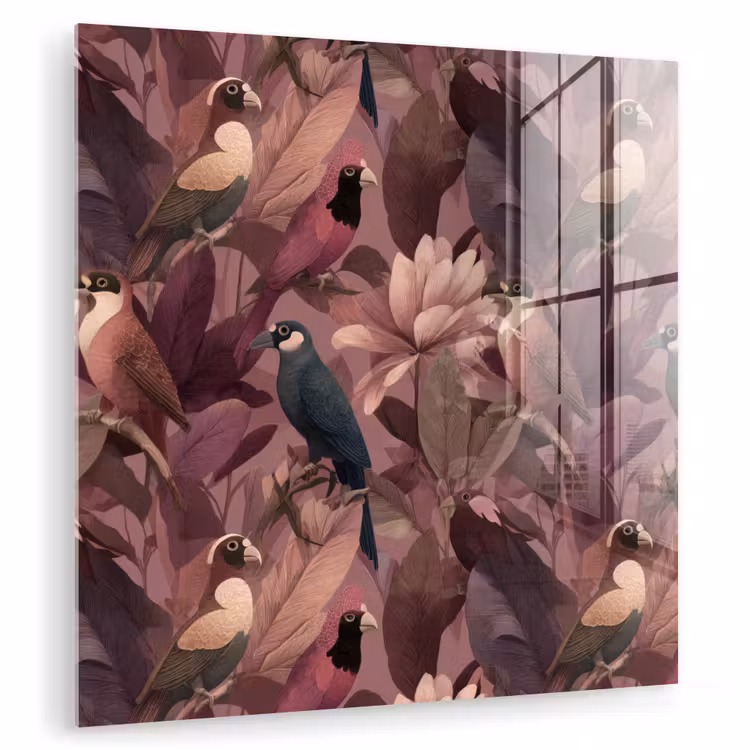 Vogels - Bladeren - Roze plexiglas 5mm klein 11 -zzzproduct_nieuw