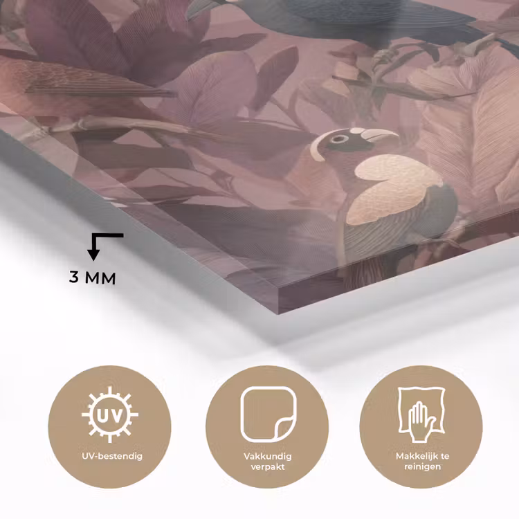 Vogels - Bladeren - Roze plexiglas 5mm klein 11 -sfeer2