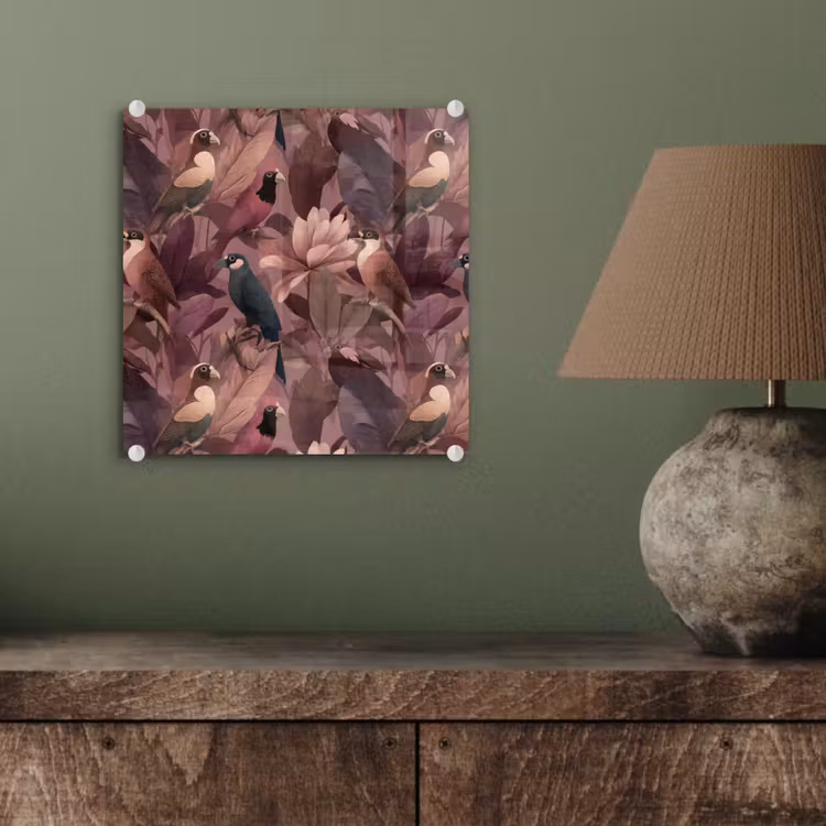 Vogels - Bladeren - Roze plexiglas 5mm klein 11 -sfeer3