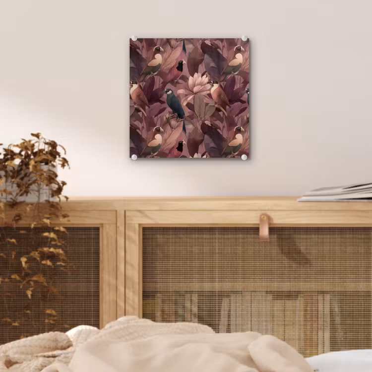 Vogels - Bladeren - Roze plexiglas 5mm klein 11 -sfeer4