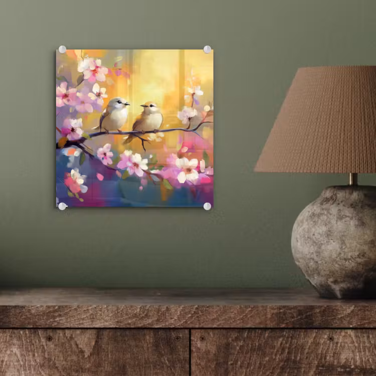Vogels - Bloemen - Roze plexiglas 5mm klein -sfeer3