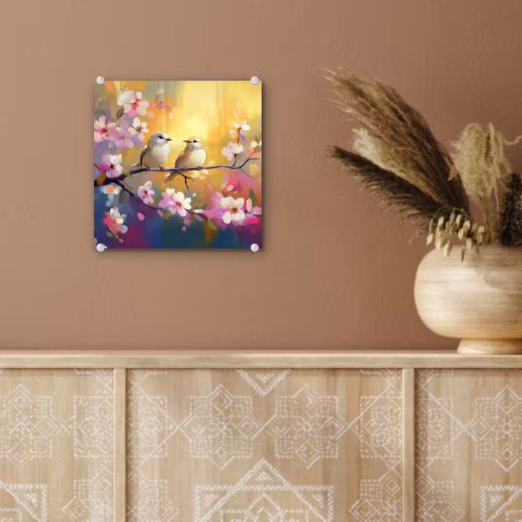 Vogels - Bloemen - Roze plexiglas 5mm klein -sfeer5