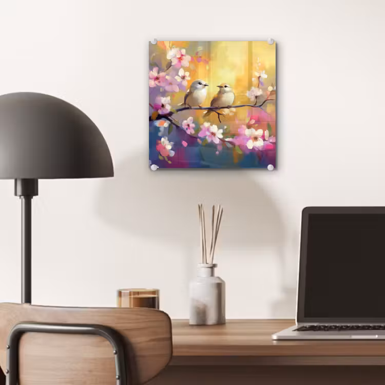 Vogels - Bloemen - Roze plexiglas 5mm klein -sfeer6