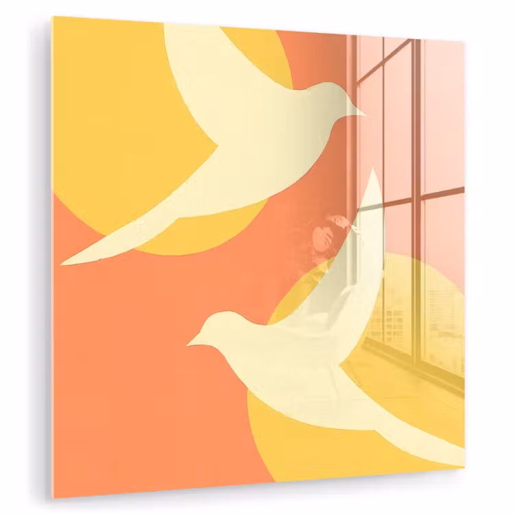 Vogels - Cirkels - Geel plexiglas 5mm klein -zzzproduct_nieuw