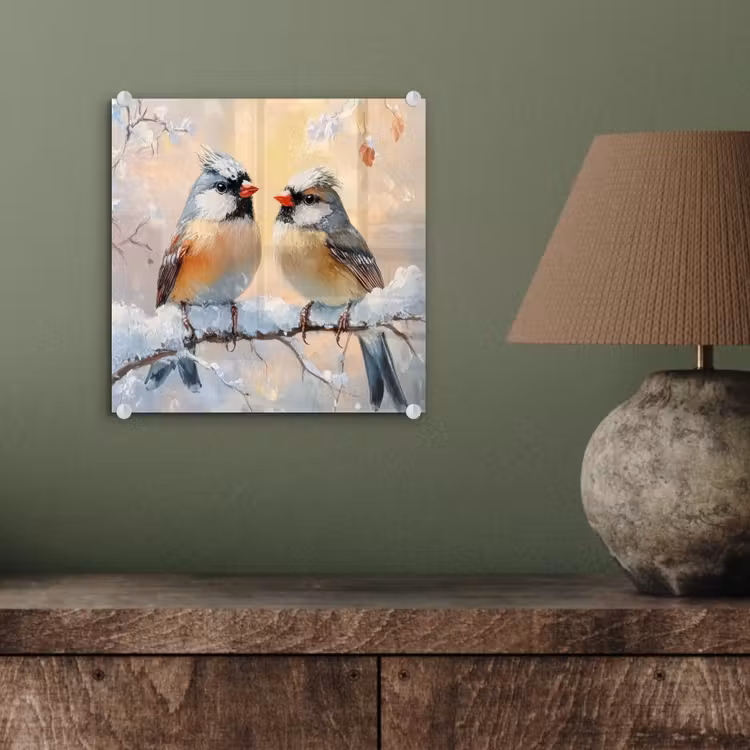 Vogels - Tak - Winter - Sneeuw plexiglas 5mm klein -sfeer3