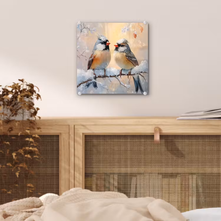 Vogels - Tak - Winter - Sneeuw plexiglas 5mm klein -sfeer4