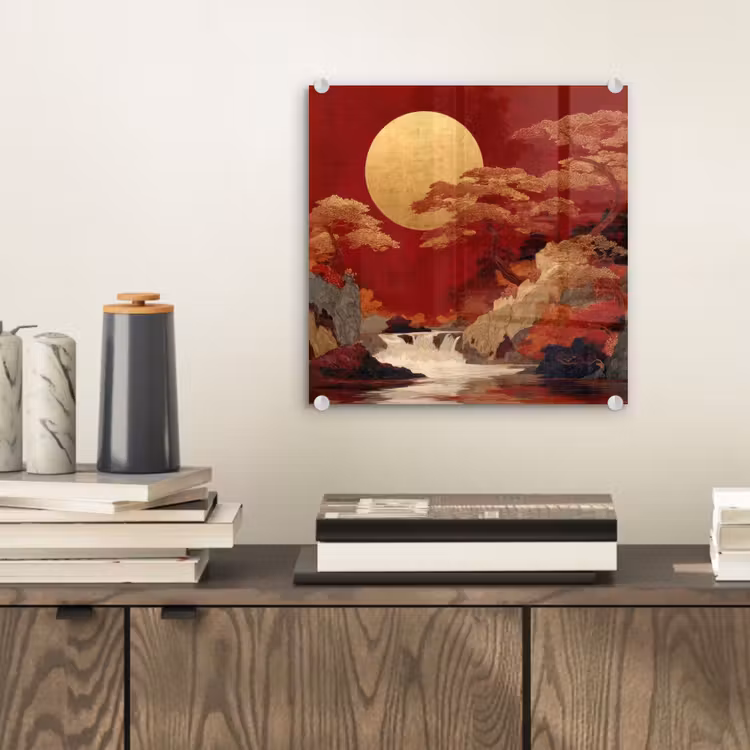Volle maan - Landschap - Waterval plexiglas 5mm klein -sfeer1