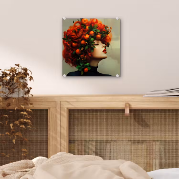 Vrouw - Appels - Rood - Bladeren plexiglas 5mm klein -sfeer4