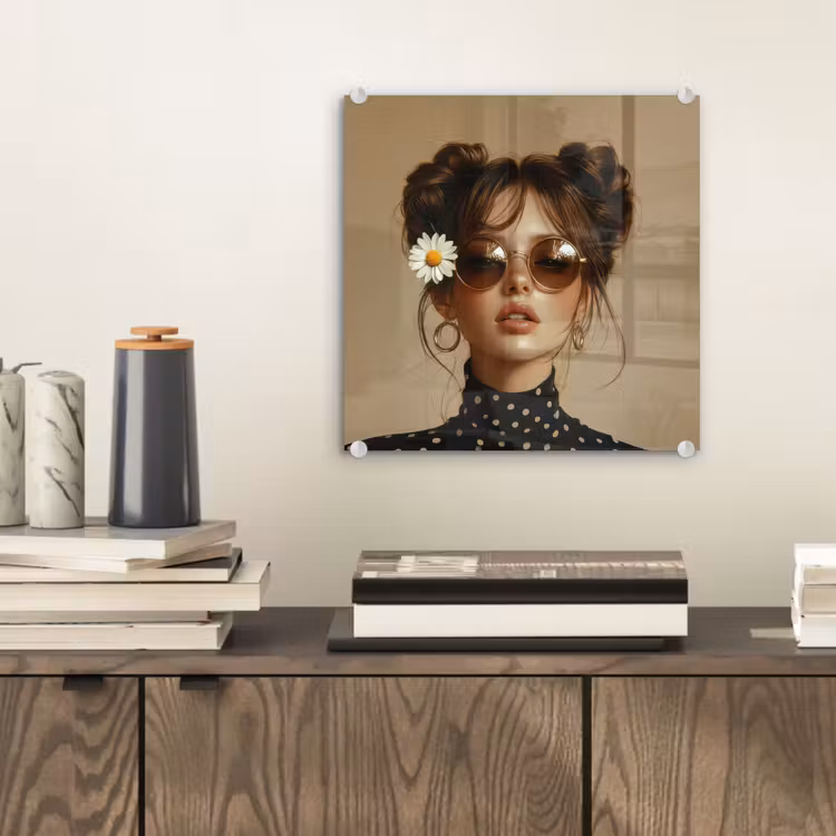 Vrouw - Beige - Bloem - Modern - Portret plexiglas 5mm klein -sfeer1