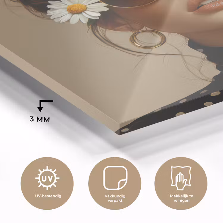 Vrouw - Beige - Bloem - Modern - Portret plexiglas 5mm klein -sfeer2