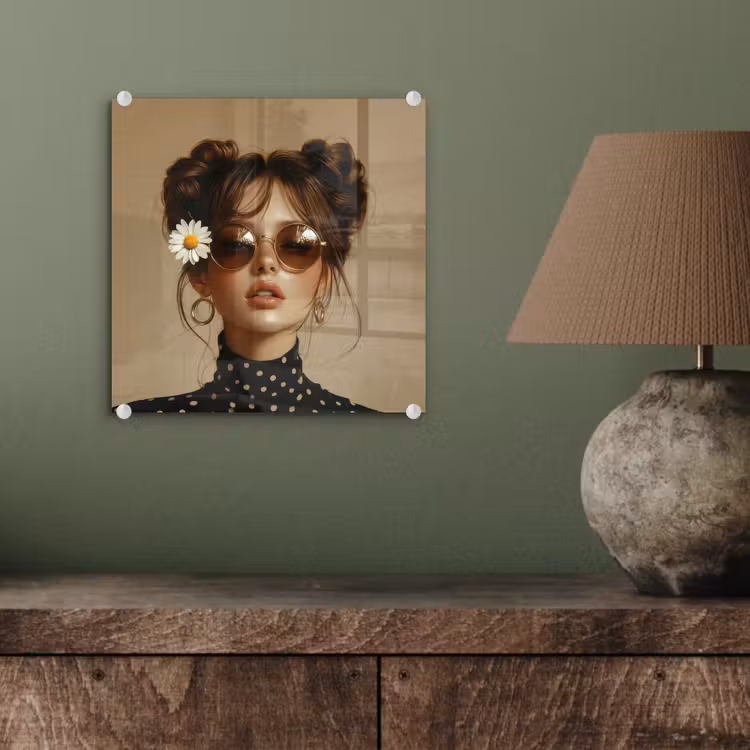 Vrouw - Beige - Bloem - Modern - Portret plexiglas 5mm klein -sfeer3
