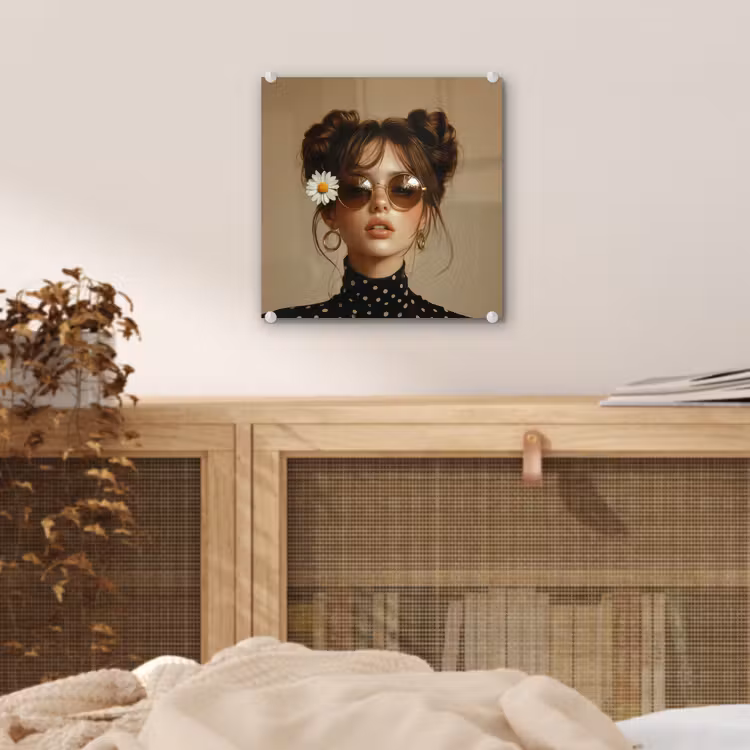 Vrouw - Beige - Bloem - Modern - Portret plexiglas 5mm klein -sfeer4