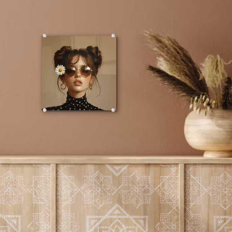 Vrouw - Beige - Bloem - Modern - Portret plexiglas 5mm klein -sfeer5