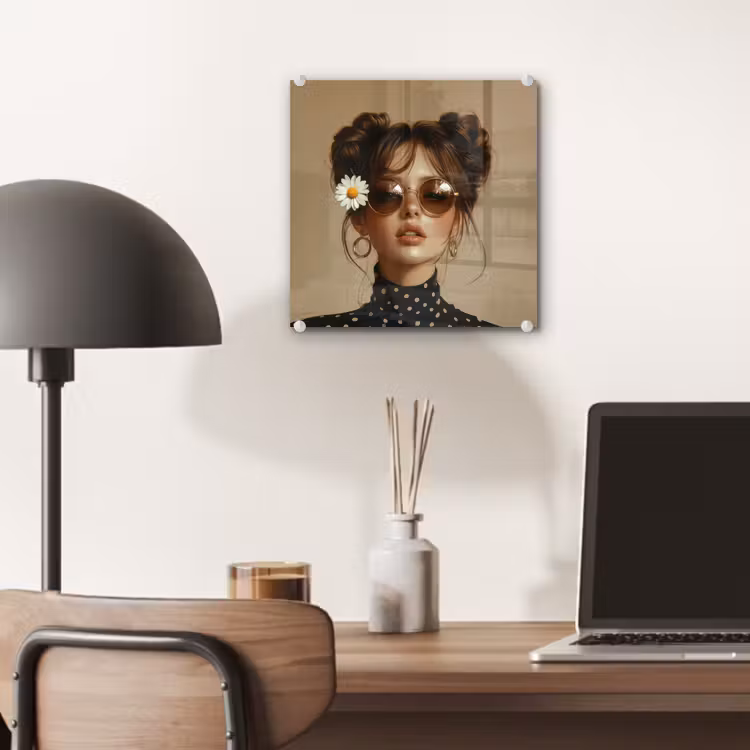 Vrouw - Beige - Bloem - Modern - Portret plexiglas 5mm klein -sfeer6