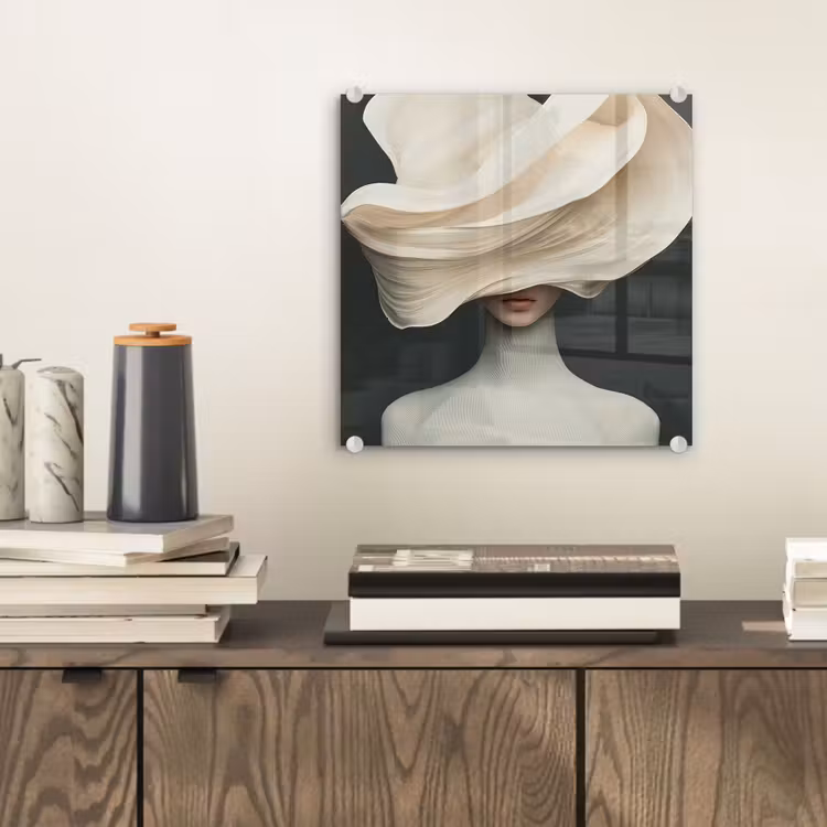 Vrouw - Beige - hoed plexiglas 5mm klein -sfeer1