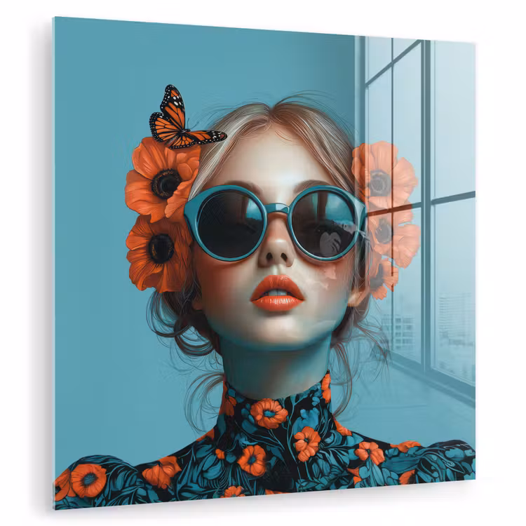 Vrouw - Blauw - Vlinder - Bloemen - Aesthetic plexiglas 5mm klein -zzzproduct_nieuw