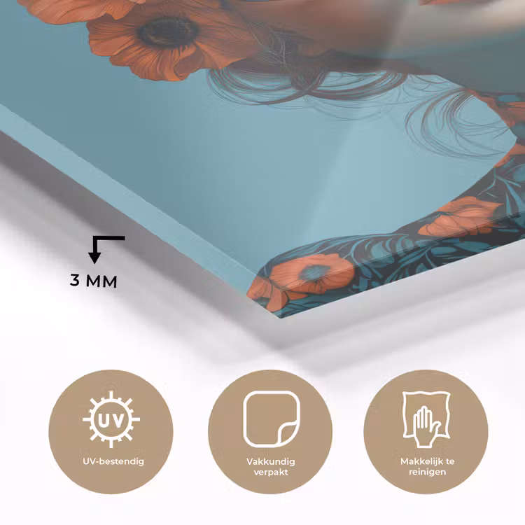 Vrouw - Blauw - Vlinder - Bloemen - Aesthetic plexiglas 5mm klein -sfeer2
