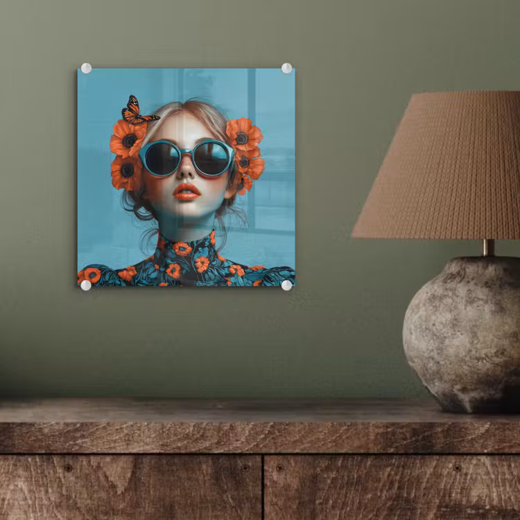 Vrouw - Blauw - Vlinder - Bloemen - Aesthetic plexiglas 5mm klein -sfeer3