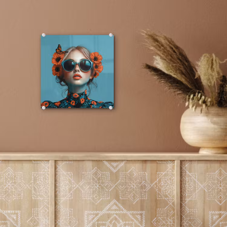 Vrouw - Blauw - Vlinder - Bloemen - Aesthetic plexiglas 5mm klein -sfeer5