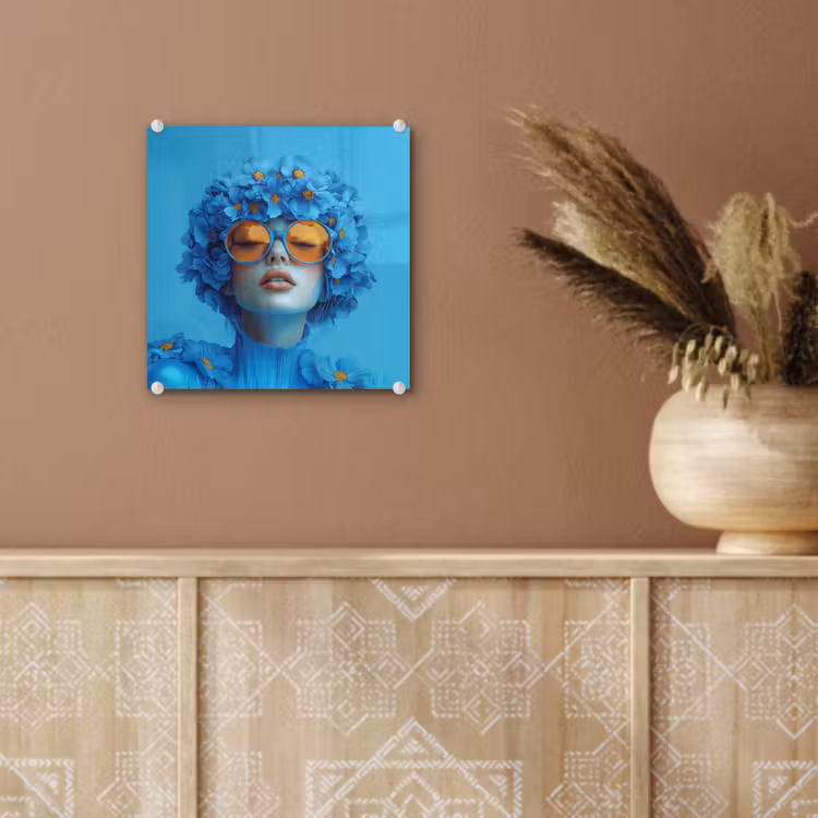 Vrouw - Bloem - Blauw - Modern - Bril - Portret plexiglas 5mm klein -sfeer5