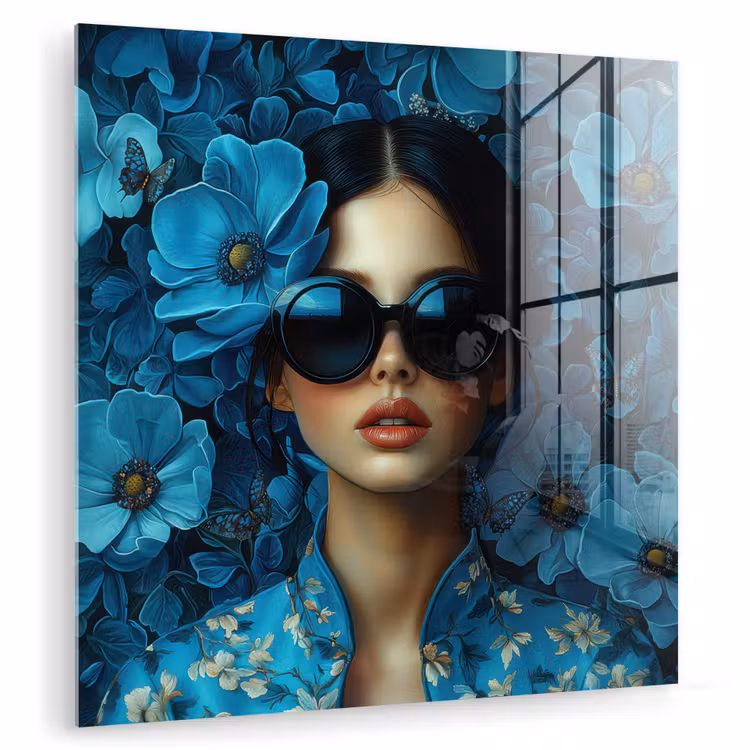 Vrouw - Bloemen - Blauw - Aesthetic - Luxe plexiglas 5mm klein -zzzproduct_nieuw
