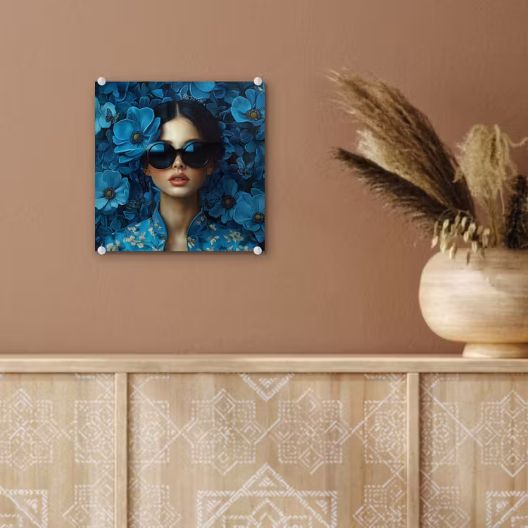 Vrouw - Bloemen - Blauw - Aesthetic - Luxe plexiglas 5mm klein -sfeer5