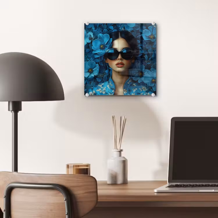 Vrouw - Bloemen - Blauw - Aesthetic - Luxe plexiglas 5mm klein -sfeer6