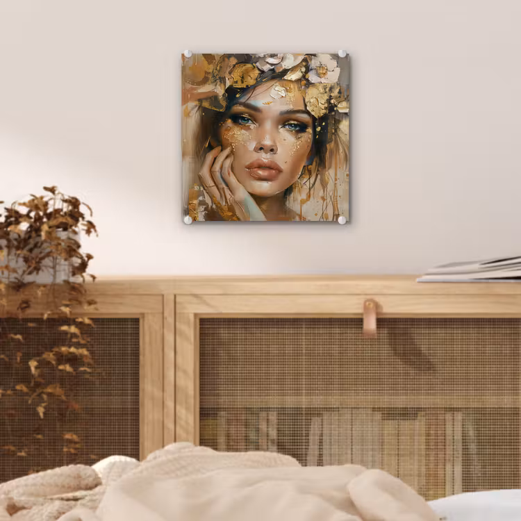 Vrouw - Bloemen - Goud - Portret plexiglas 5mm klein -sfeer4