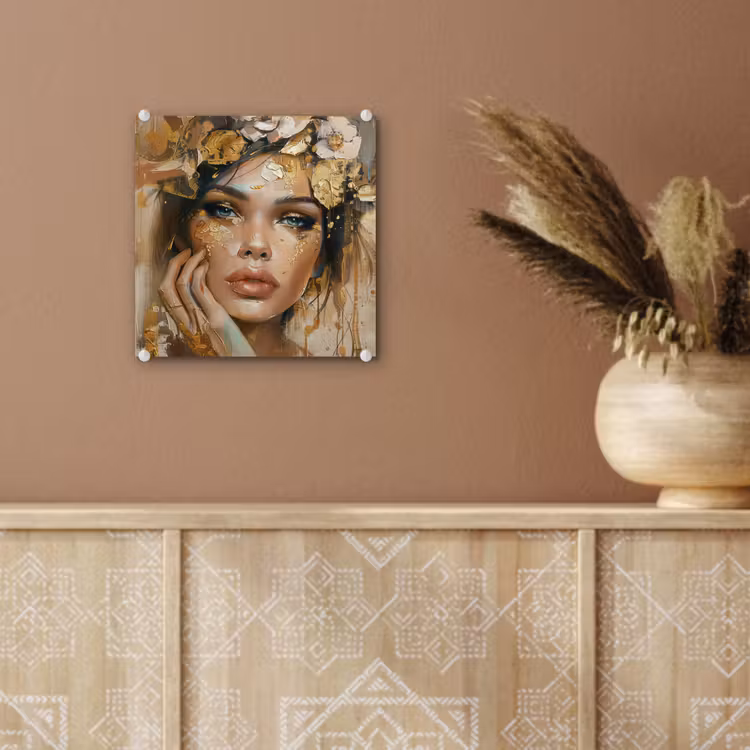 Vrouw - Bloemen - Goud - Portret plexiglas 5mm klein -sfeer5