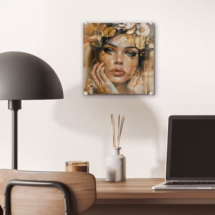 Vrouw - Bloemen - Goud - Portret plexiglas 5mm klein -sfeer6