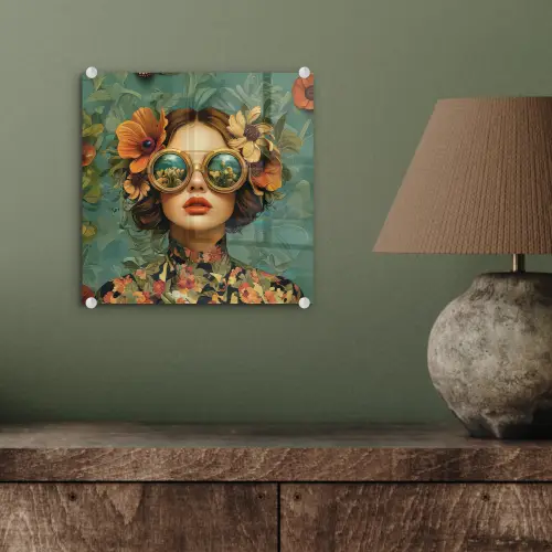 Vrouw - Bloemen - Vlinders - Natuur - Vintage plexiglas 5mm klein -sfeer3