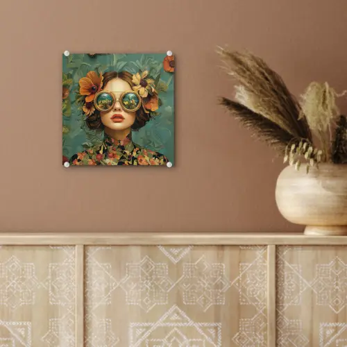 Vrouw - Bloemen - Vlinders - Natuur - Vintage plexiglas 5mm klein -sfeer5
