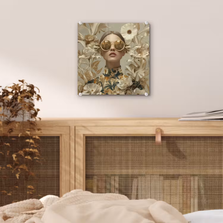 Vrouw - Bloemen - Zonnebril - Wit plexiglas 5mm klein -sfeer4
