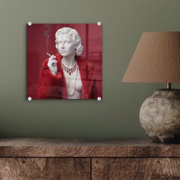 Vrouw - Bontjas - Mode - Klassiek - Rood plexiglas 5mm klein -sfeer3